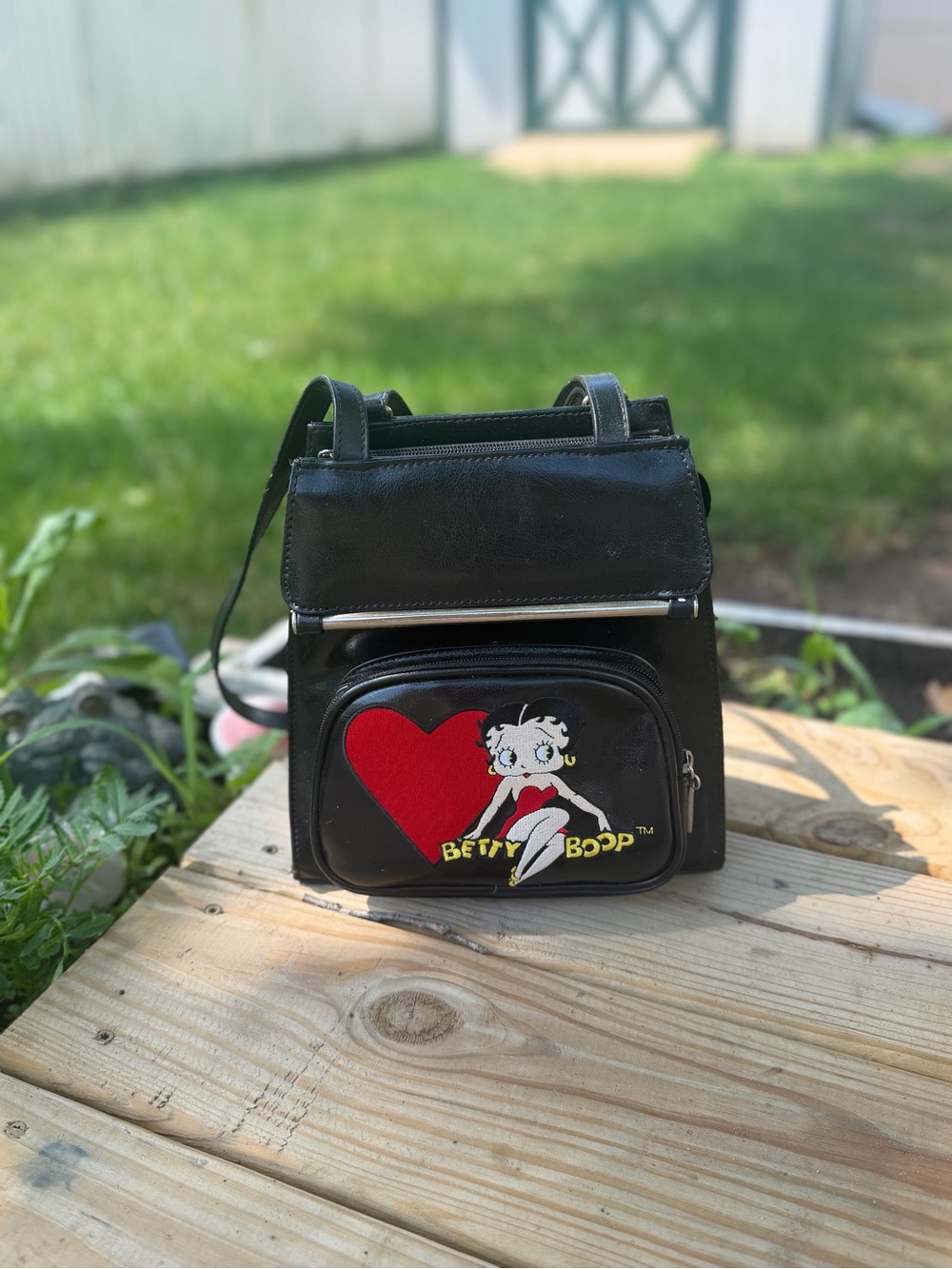 Vintage Betty Boop Mini Convertible Backpack Purse Y2K Black Faux Leather Bag - Picture 3 of 8
